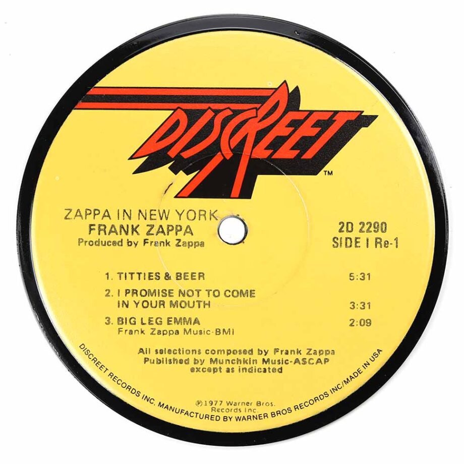 Vinyl Record Label Coaster |  Frank Zappa - Zappa in New York
