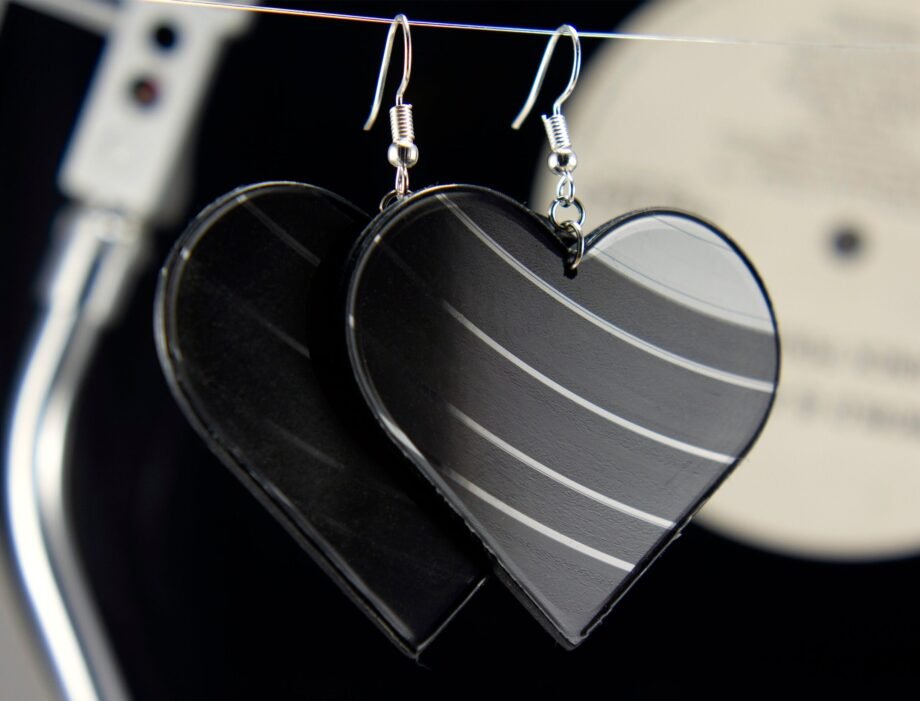Vinyl Record Earrings | Heart Dangles Large