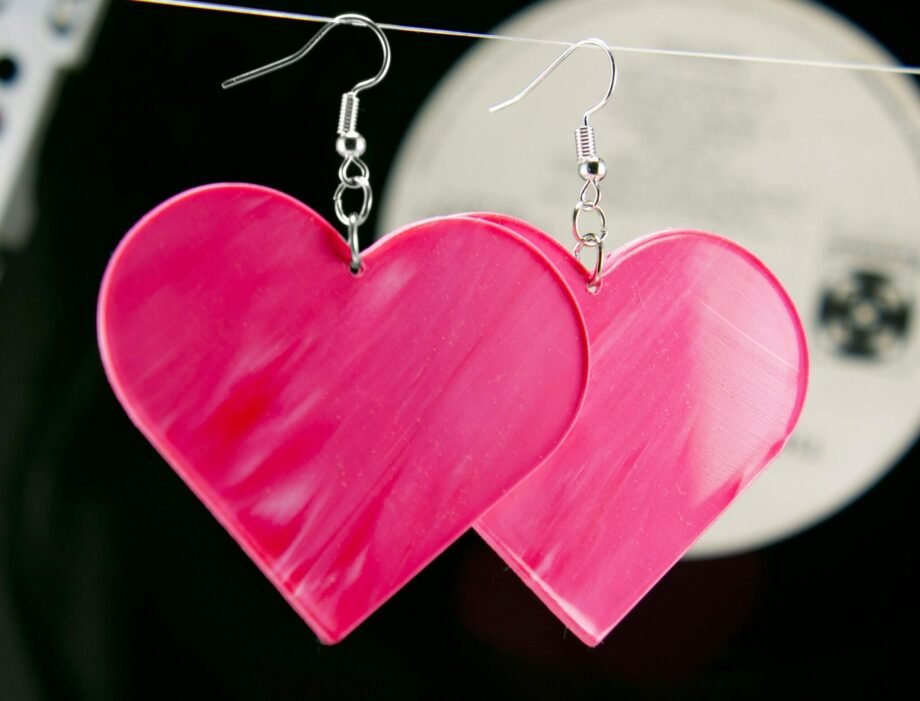 Vinyl Record Earrings | Heart Dangles Large