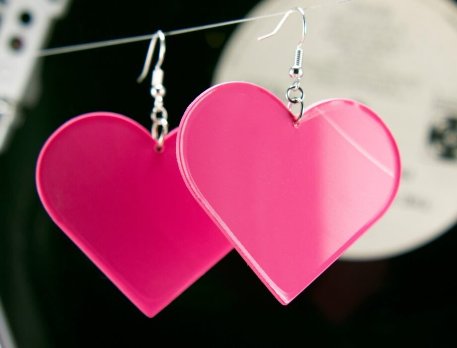 Vinyl Record Earrings | Heart Dangles Large