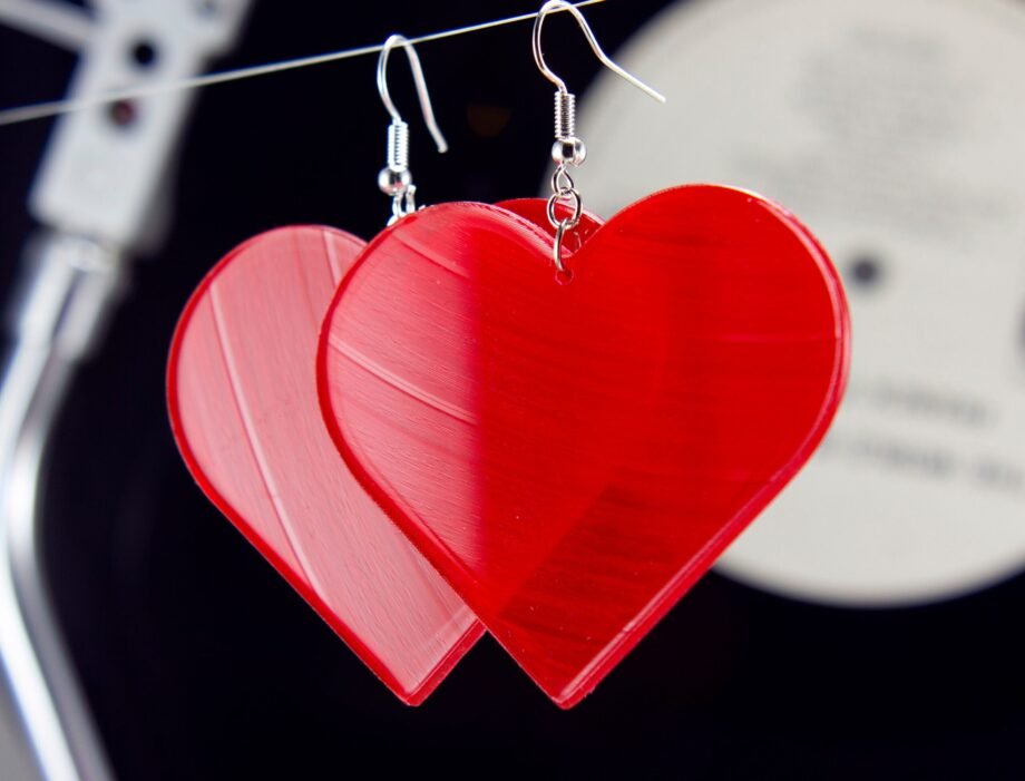 Vinyl Record Earrings | Heart Dangles Large