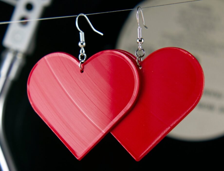 Vinyl Record Earrings | Heart Dangles Large